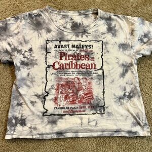Disney Pirates of the Caribbean Gray and White Tie-Dye vintage shirt.